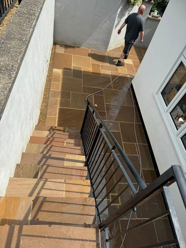 Patio and steps after jet washing
